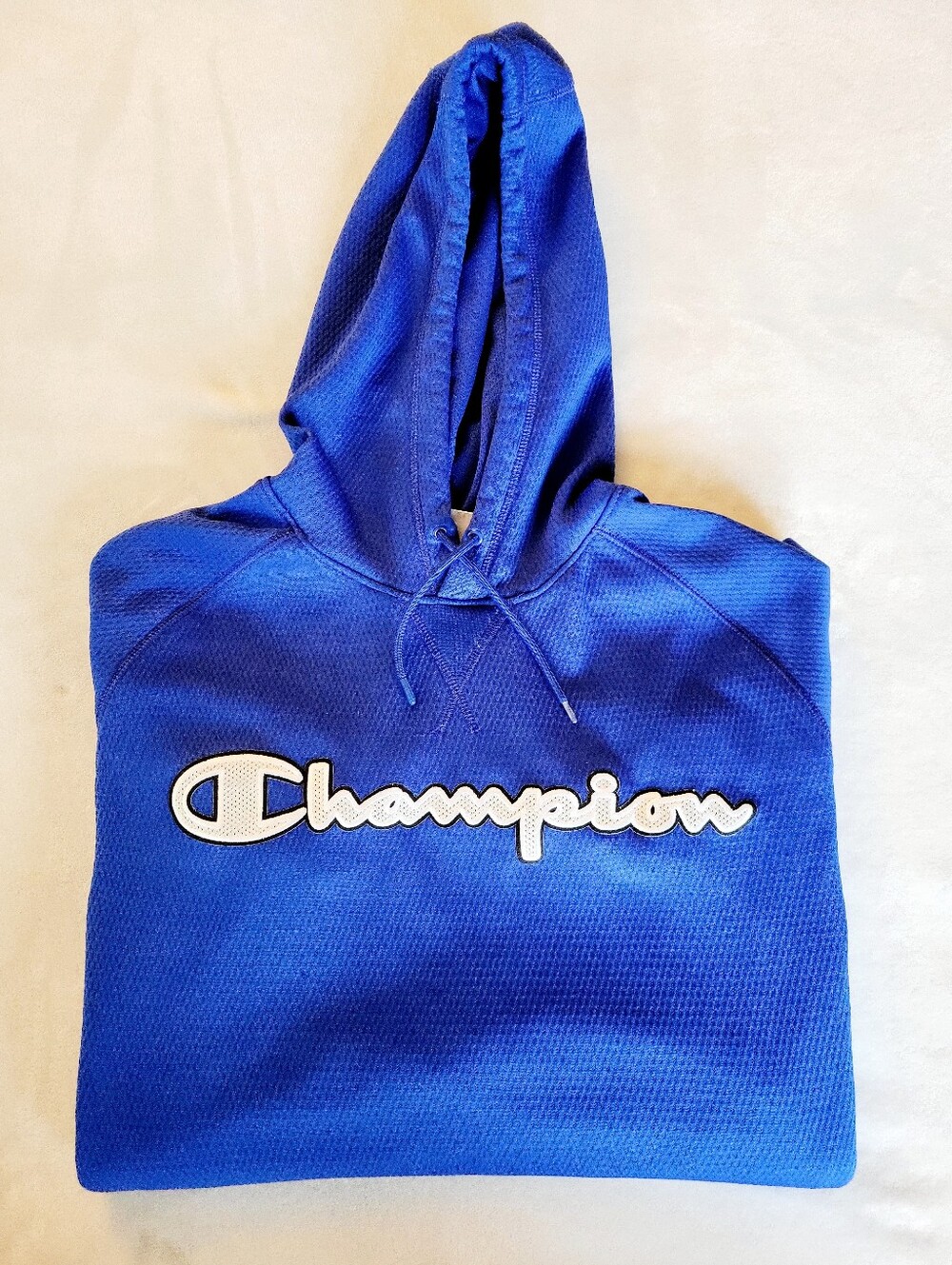 Champion Performance Tech Grid Hoodie Blue Embroidered Spellout Logo Men's Large